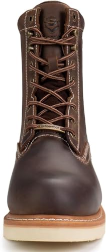 SUREWAY Mens 8 in Wedge Moc Soft/Steel Toe Work Boots for Men,Full-Grain Leather,Goodyear Welt,EH,Safety Industrial Construction Boots/Shoes for Women,Waterproof Soft Toe BROWN,Size 112