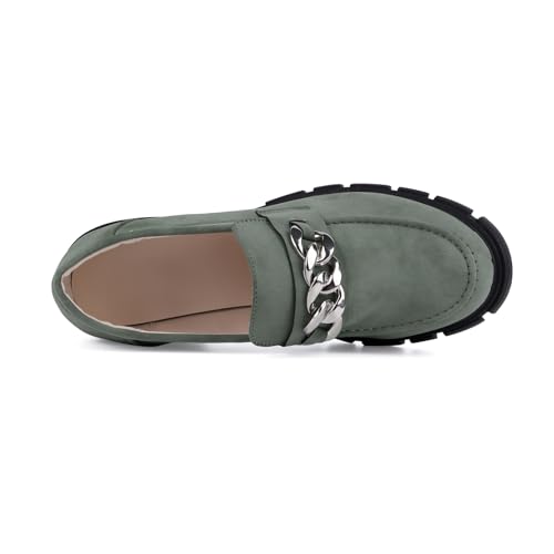 Image of Bandkos Womens Slip On Penny Loafers Platform Chunky Loafer Lug Sole Suede Work Business Casual Dress Uniform Oxfords with Metal Chain