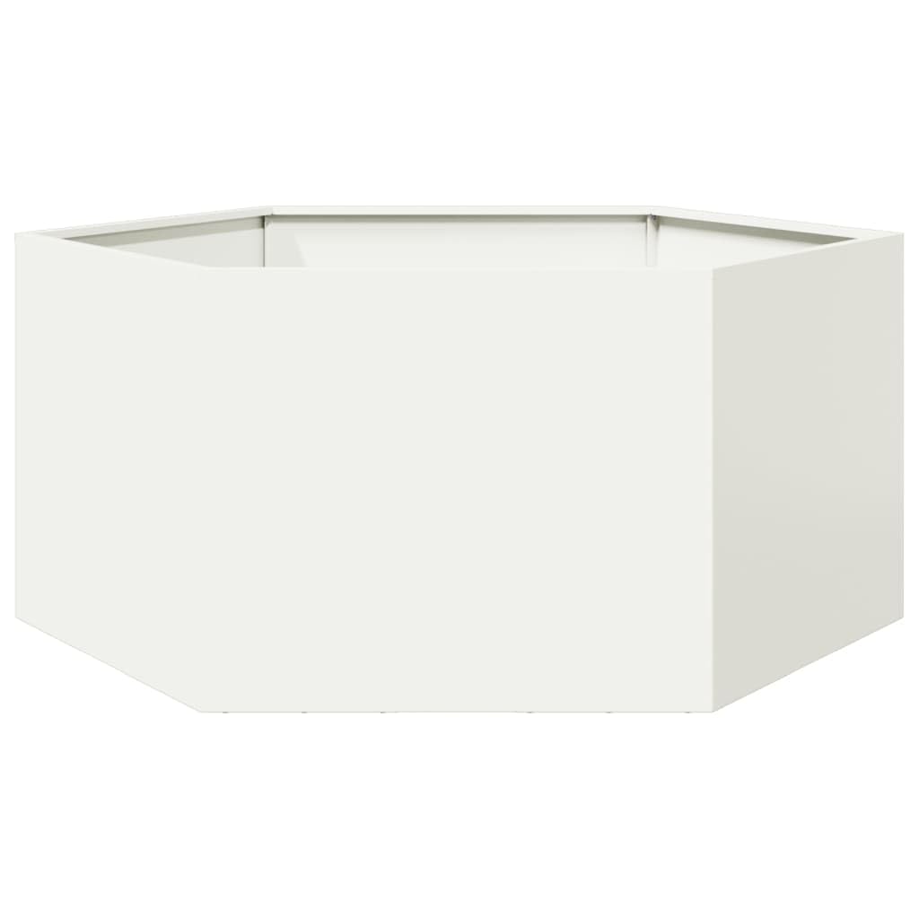 Macetero de jardín blanco hexágono 104 x 90 x 45 cm de acero, jardinera elevada, caja para plantas, resistente a la intemperie, bancal para el cultivo, hierbas, frutas, verduras y flores