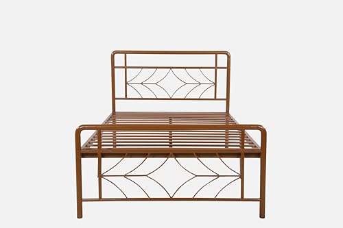 Image of Vara Metal Single Size Bed Without Storage | Wrought Iron Single Bed with Headboard & Footboard| Sturdy Powder Coated Platform Cot for Bedroom, Living Room, (Vara Brown)
