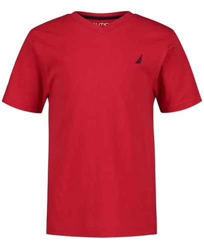 Image of Nautica Boys' Short Sleeve Solid V-Neck T-Shirt, Soft, Comfortable, Relaxed Fit