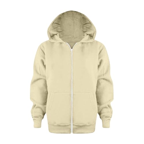 Sweat-shirt à fermeture éclair pour enfants veste longue à capuche beige