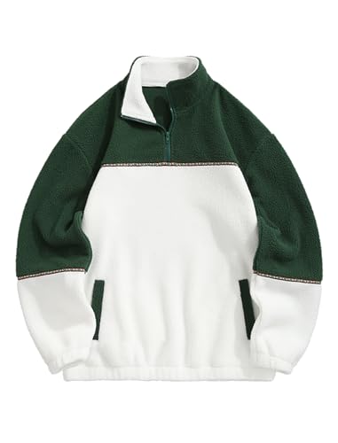 Image of ZAFUL Men 1 /4 Zipper Ethnic Aztec Fleece Unisex Winter Sweatshirt Tops 2026 | Funnel Neck Fluffy Polar Fleece Faux Sherpa Soft Thermal Pullover Kangaroo Pocket Jacket Hoodie Tops