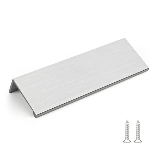 Image of Rergy 100 Pack 3-3 /4 inch Cabinet Pulls Brushed Nickel Finger Pulls for Cabinet | Aluminum Alloy Silvery Edge Pulls Modern Cabinet Handles for Kitchen, Cupboard, Drawers, Dressers, Screws Included