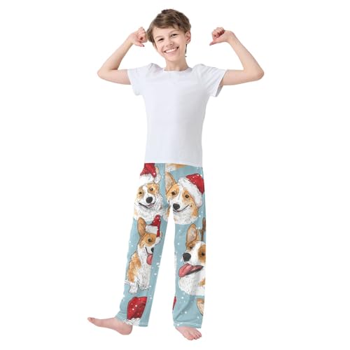 Corgi Dog Snow Boys Long Pants Soft Trousers Elastic Waist Kids Lounge Bottoms with Pockets S-XL3