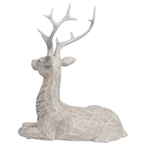 Image of Boston International Christmas Statue Tabletop Figurine Winter Holiday Decorations for Home, Small, Pinecone Sitting Deer