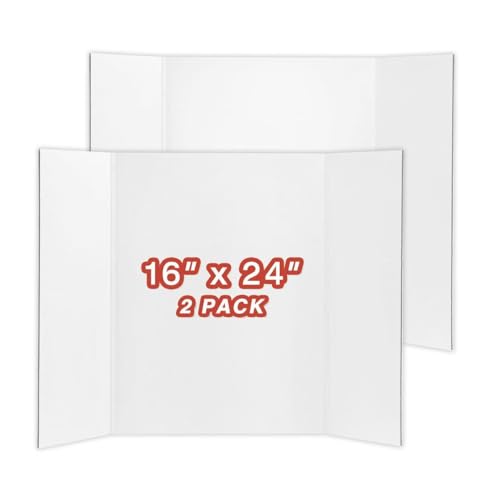 Image of Chell Mini Size Trifold Poster Board, 16 inch x 24 inch, Small Corrugated Project Boards, White, 2 Pack