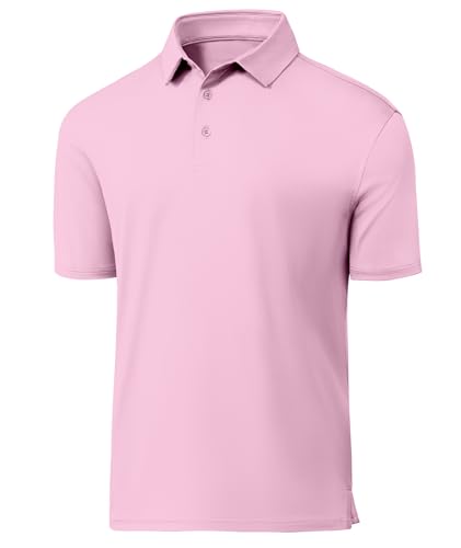 Mens Polo Shirts Short Sleeve Printed Quick‑Dry Golf Tops Pink - image 1