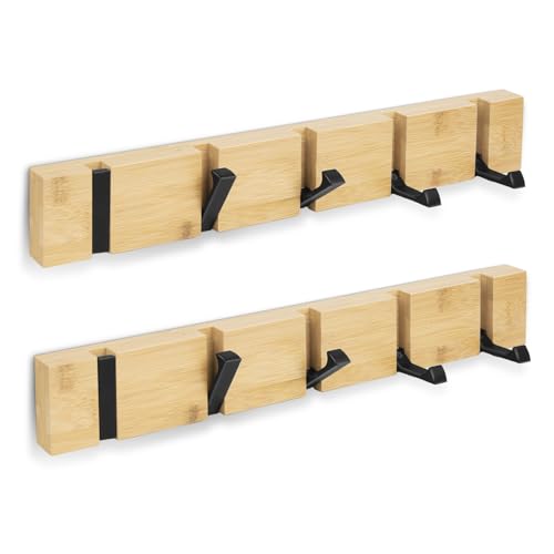 PROVO Lot De 6 Crochets Muraux En Bois Massif - Patères Naturelles Pour Vêtements, Chapeaux, Écharpes