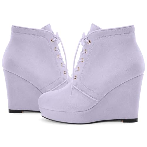 Women's Wedge Boots Platform Ankle Short Booties Black Lace Up Round Toe Comfortable Shoes4