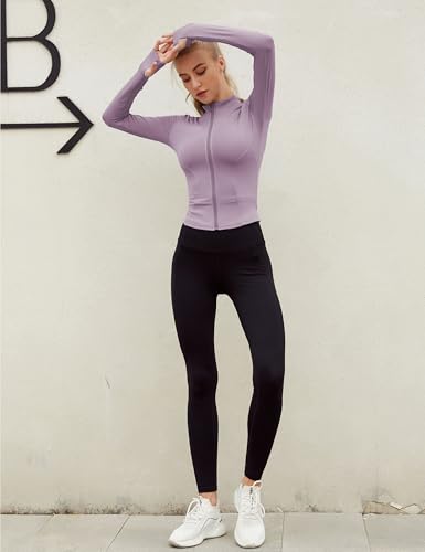 Image of Lviefent Womens Lightweight Full Zip Running Track Jacket Workout Slim Fit Yoga Sportwear with Thumb Holes