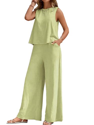 Image of ALL YOURS Women's 2 Piece Outfit Loose Tank Top and Wide Leg Pants Sets|co-ord set for women cord set for women lounge wear set for women coords set for women wear