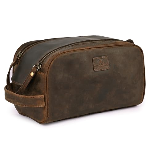 King-Size Premium Leather Toiletry Travel Pouch – Handcrafted Vintage Dopp Kit Bag with Waterproof Lining, Spacious Design for Travel Essentials, Elegant Brown Finish2