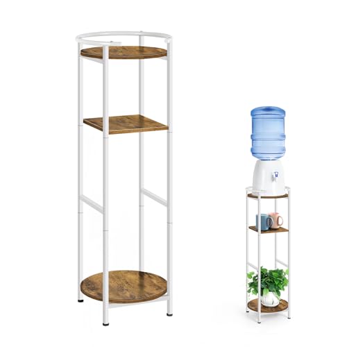 Water Dispenser Stand 5 Gallon Water Cooler Jug Storage Rack Water Filter Stand with 2 Storage Shelves Modern Flower Shelf Display for Home Kitchen Office Space Save Rustic Brown & White