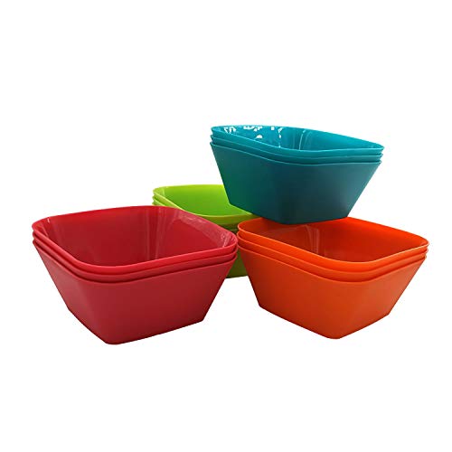 Small Square Bowls Plastic Dishwasher Safe Bpa-Free For Cereal|Unbreakable 24-Ounce Set Of 12 In Multi Colors #TOP6