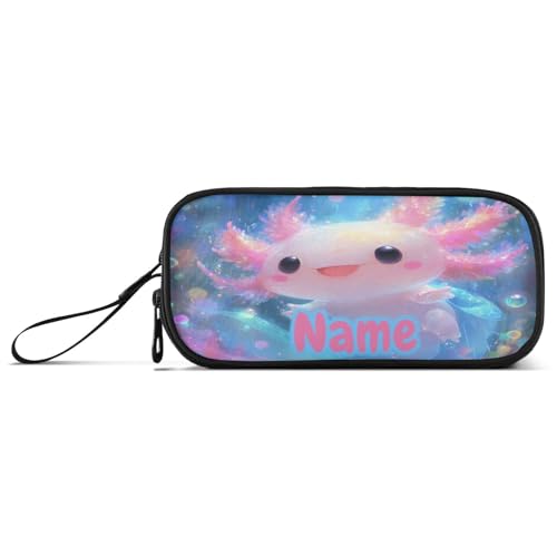 Image of Custom Shiny Axolotl Pencil Case Box Boys Girls Personalized Name Large Pencil Pouch Stationery Pen Bag Organizer for Kids Adults School Office