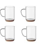 Kaffeetasse 4er Set, Barista Collection Tasse aus Glas mit Henkel, passend für VERTUO 400ml Gläser aus Borosilikatglas, Kaffeegläser, Teegläser