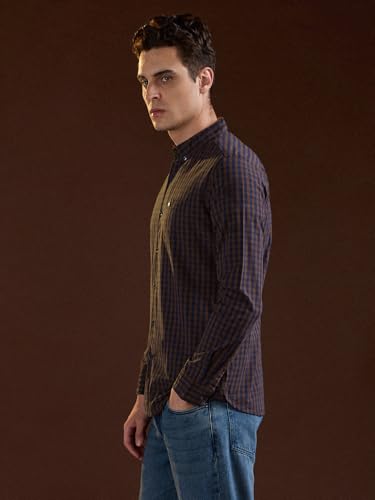 Image of THE BEAR HOUSE Men's Cotton Checked Slim Fit Shirt Blue