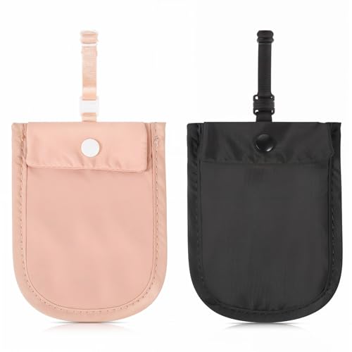 Image of 2 PCS Travel Bra Wallet for Women, Hidden Undercover Travel Bra Pouch for Women (Washable) Under Clothes Money Belt Pouch Secret for Passport Money Valuables for All Bra Sizes(4x5.4 Inch Black, Pink)