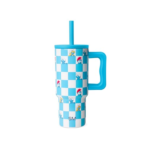 Simple Modern Smurfs Kids 24 oz Tumbler with Handle and Silicone Straw Lid | Spill Proof Leak Resistant | Reusable Stainless Steel Bottle | Gift Kids Boys Girls | Trek Collection | Smurfs Checkmate