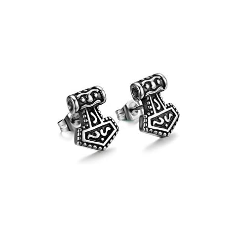Flongo Men's Stainless Steel Thor Hammer Earrings Cover