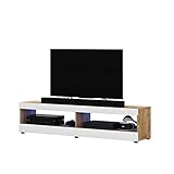 para TV: hasta 40 '' Selsey Viansola - Mueble TV - 100 cm - Roble Lancaster / Blanco Brillo - con iluminación LED - Moderno