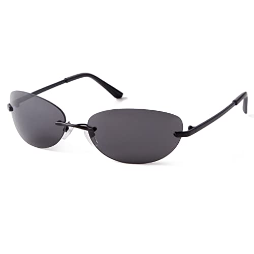 JUDOO Y2K Oval Sunglasses for Men Women 90s Vintage Rimless Rectangle Cool Glasses