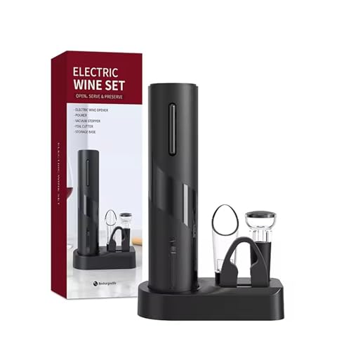 LETJUM Saca-rolhas elétrico para vinho, abre-garrafas de vinho USB recarregáveis 5 em 1 conjunto, abre-garrafas automático com base, cortador de papel de alumínio, cortador de vinho e tampa de vinho a