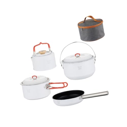 kowaku 4 Pieces Camping Cookware Set Fry Pan Kettle Kitchen Utensils Camping Pot and Pan Outdoor Cook Gear for Hiking Fishing Travel