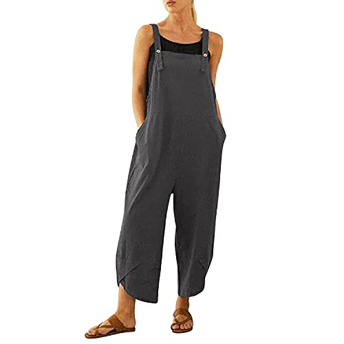 Mono de lino para mujer casual fresco sin mangas con correas regulables