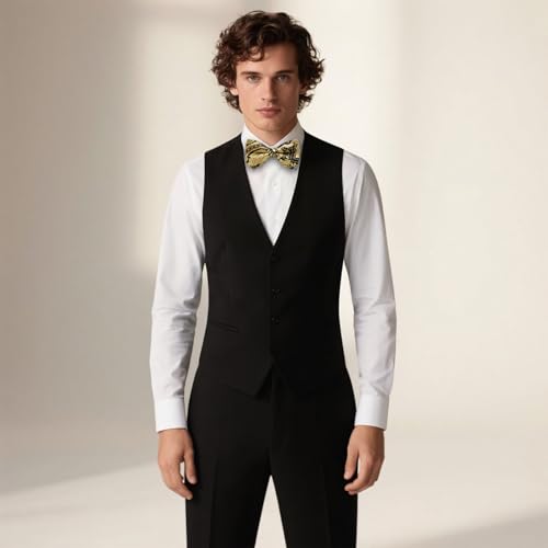 Image of DiBanGu Paisley Pre-Tied Bow Ties for Men Silk Adjustable Bowtie and Pocket Square Cufflinks for Wedding Party
