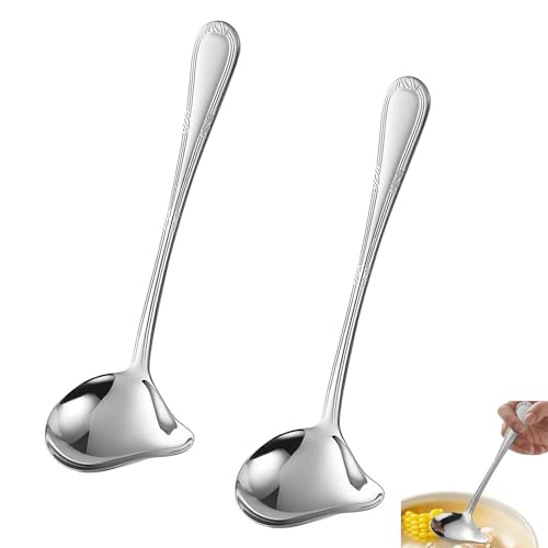 2 Stück 20.5cm Edelstahl Soßenlöffel Soßenkelle Saucenkelle mit Ausgießer Kelle Küche Lange Löffel für Suppensoßen Bratensoßen Dressings Silber