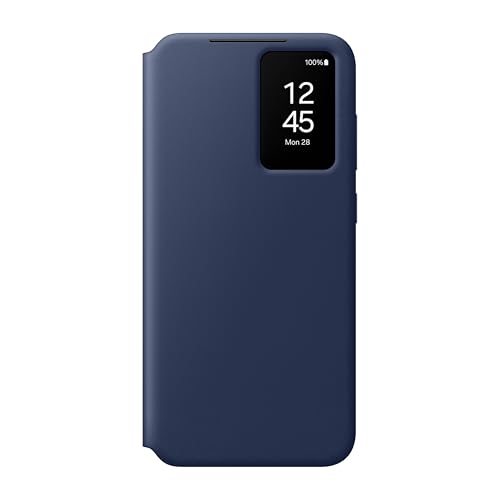 Image of Samsung Galaxy S24 FE Wallet Phone Case, Protective Cover with Smart Small Screen View, Finger Tap Control, Slim Design, Card Holder Pocket, US Version, Blue
