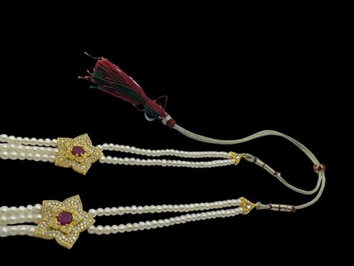 Image of D.D Pearls original 3 layer Fresh water Pearl necklace set| original Hyderabadi small pearl Rani haar jewellery set | nice gift for women| brand certificate of authenticity