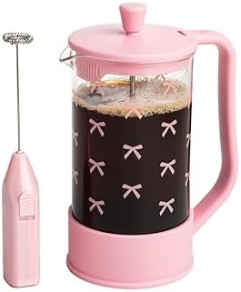 Paris Hilton Bow Design French Press and Frother Coffee Gift Set,...