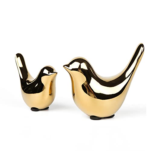 Insiswiner Small Animal Statues Home Ceramic Decor Golden Birds Figurine Garden Cottage Decorative 2pcs