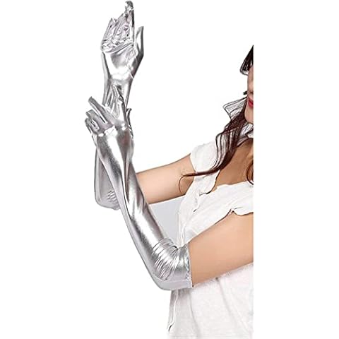 Achsoo Women's Faux Leather Sexy Long Gloves Sexy Wet Look Latex Elbow Length Long Gloves (Sliver(Patent Leather)) Cover