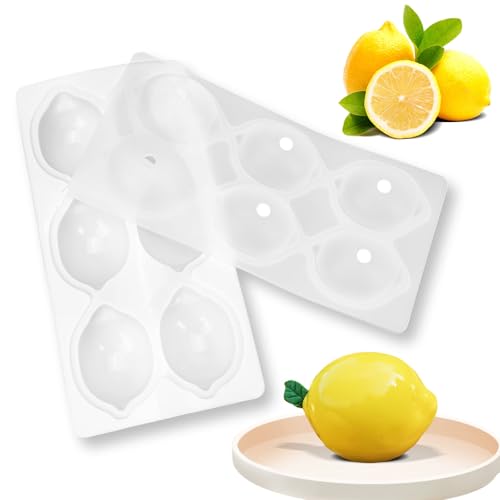 Pjsrsdaee 6-Cavity Lemon Silicone Mold 3D Fruit Shape Baking Mold Non-Stick Easy Release for Mousse Cake Chocolate Pudding Jelly Dessert (Lemon)