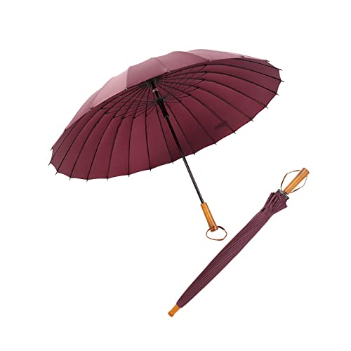 Dlin 傘 メンズ 24本骨 傘 おおきい 傘 丈夫 紳士傘 耐風傘 超撥水 梅雨対策 豪雨対策 木製手元 折れにくい 大型 高強度 鋼製 傘骨 丈夫 耐強風 (ワインレッド)