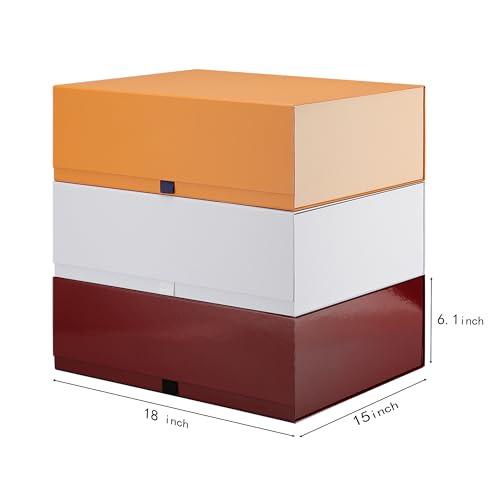Image of Rsgift 3 Packs Gift Boxes 18x15x6.1 Inches,Assorted Color Gift Boxes with Lids,Collapsible Groomsmen Proposal Boxes with Magnetic,Extra Large Gift Boxes for Presents,Wedding,Christmas,Birthday(Red,Yellow,White)