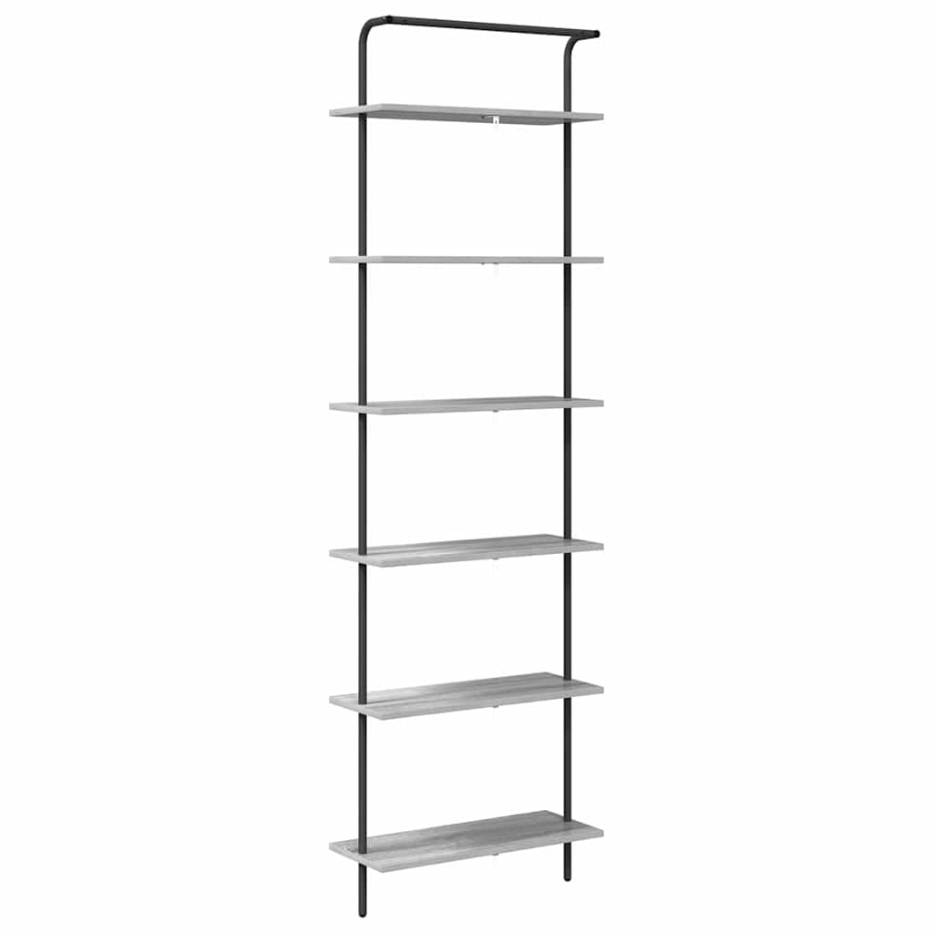 Estantería gris Sonoma 60 x 24 x 203 cm, material de madera, estantería de pie con mucho espacio de almacenamiento, estantería moderna para salón, oficina, dormitorio, montaje en pared