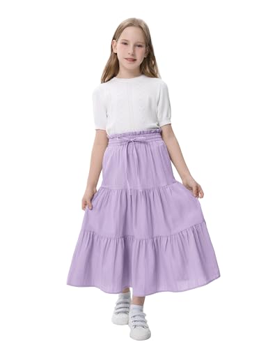 Image of Maxi Skorts Skirt for Girls Button Front High Waisted Long Skirt with Belt Ruffled Skirts with Pocket 3-12Years