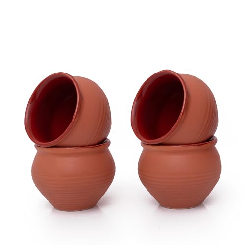 Comparison: Best Earthenware Tea Cups 4 Handmade Traditional Kulhar Kulhad Chai Tea Coffee Mug Cup Cantaritos Set of 4 Glazed Earthenware Glossy Finish Clay Terracotta Artisanal Studio Pottery Mud Brown Food Safe Natural Rustic Eco-Friendly