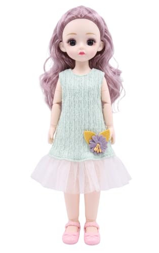 Image of Tickles Movable Joints Cute Beautiful Eyes Fashionable Flower Frock Dress Doll for Kids Girls (Size: 30 cm Color: Green)