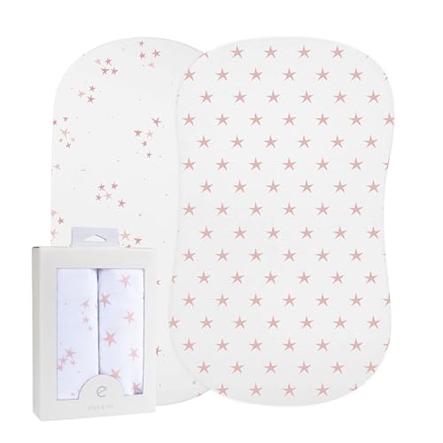 Image of Ely's & Co. Bassinet Sheet 100% Jersey Cotton 2 Pack for Baby Girl-Dusty Rose and Mauve Pink Stars