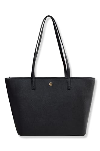 Image of Tory Burch Womens Emerson Leather Women's Small Tote Handbag Purse, (Black)