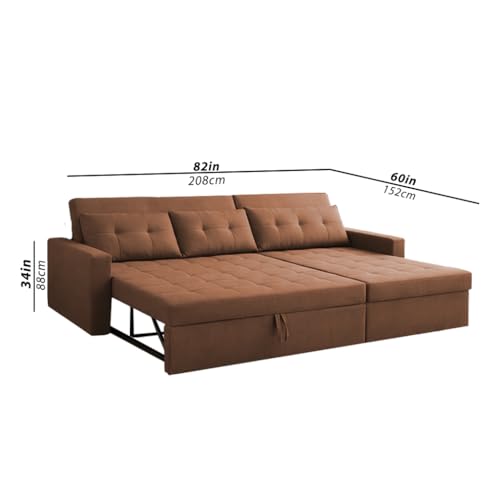 Image of Emilio 4 Seater RHS L - Shape Pull-Out Sofa Cum Bed Sofa for Living Room (Brown Fabric Color) Premium Fabric Sofa Set for Living Room Sofa Cum Bed