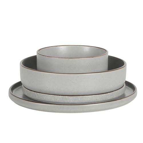 Image of Gibson Elite Gelston Stoneware Matte Reactive Glaze 16 Piece (Service for 4) Plates and Bowl Dinnerware Set - Grey
