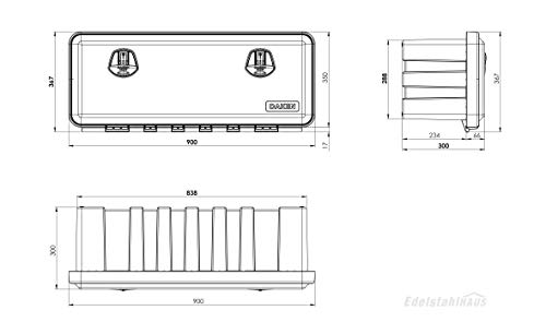 LKW Staukasten Daken Just 900-R Werkzeugkasten 900x367x300mm Staubox 57,5L inkl. Vertikal Halter VH401