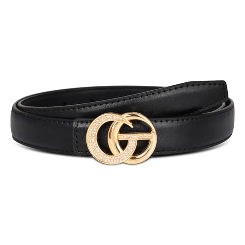 Image of Women's Fashion Classic Metal Buckle Leather Belt with Jeans Dress